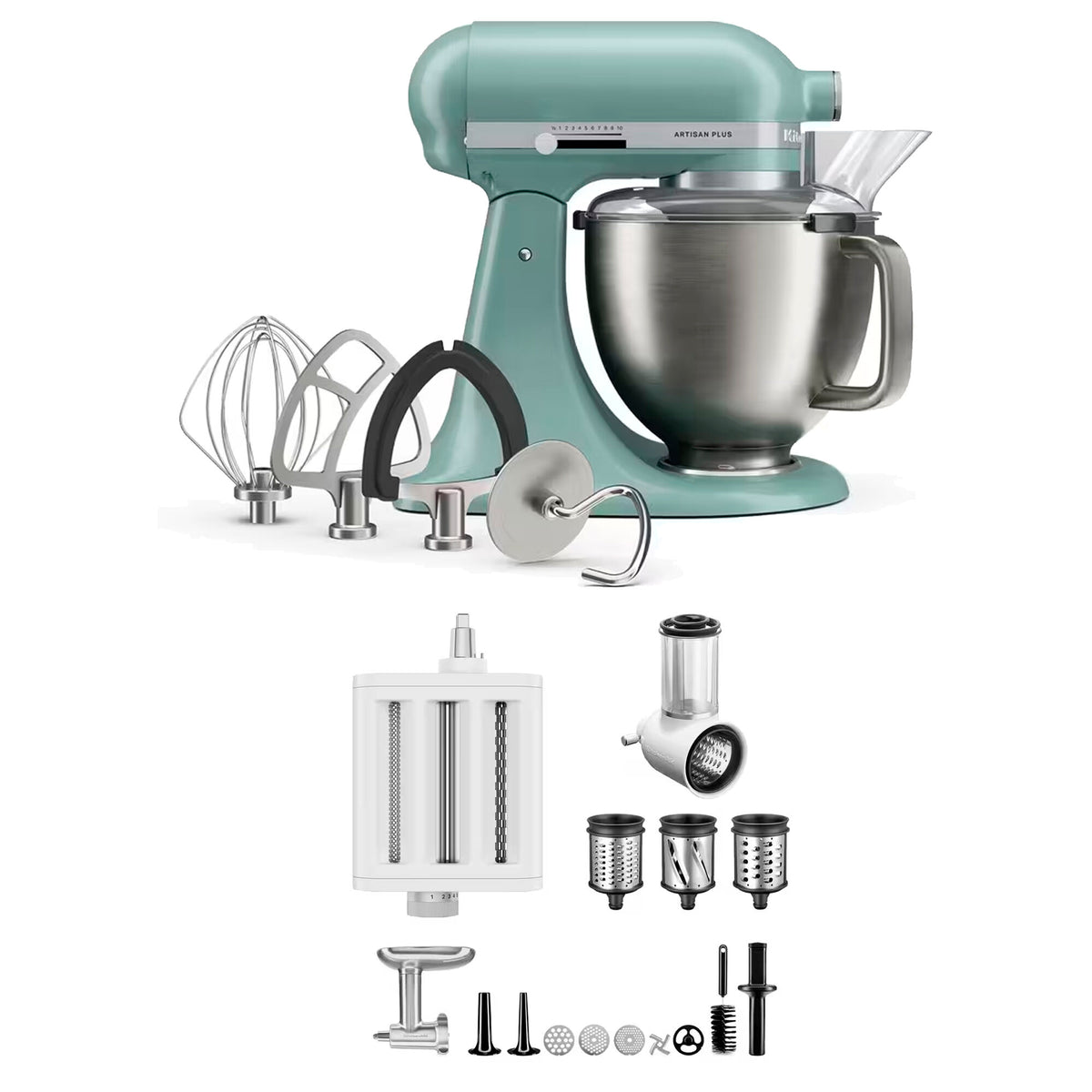 Kitchenaid Artisan Plus køkkenmaskine i farven mint julep med skål i rustfrit stål