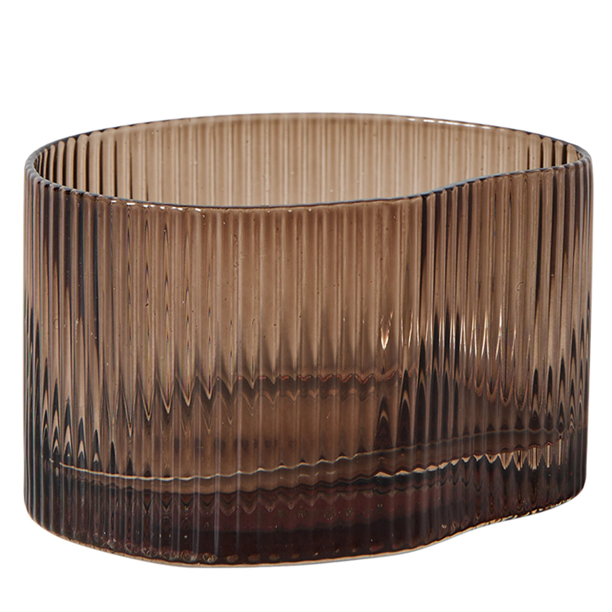 Muubs Ripe mundblæst vandglas i røgbrunt glas med rifler, 20 cl