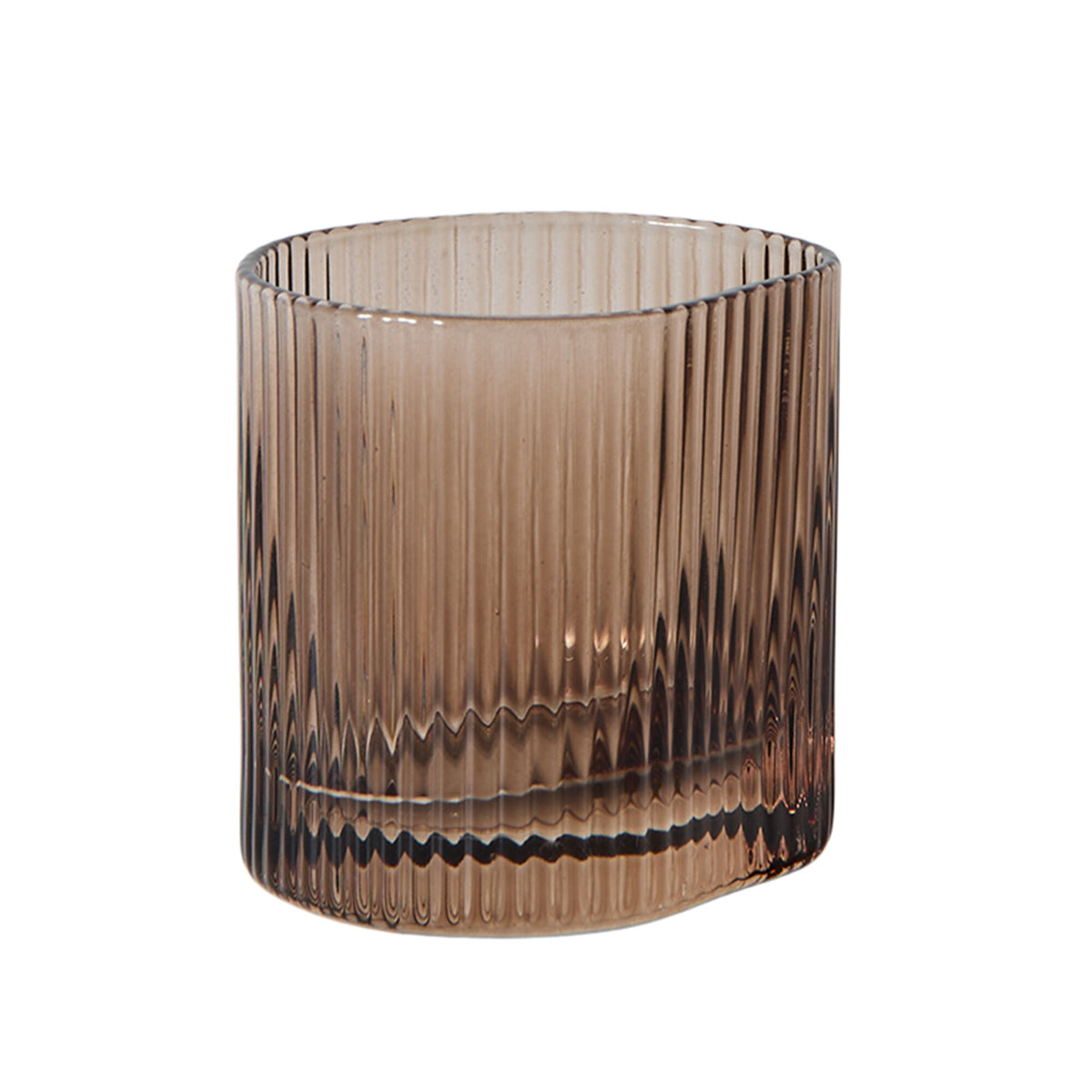 Lille røgbrunt mundblæst Muubs Ripe Mini glas med rifler, 8 cl