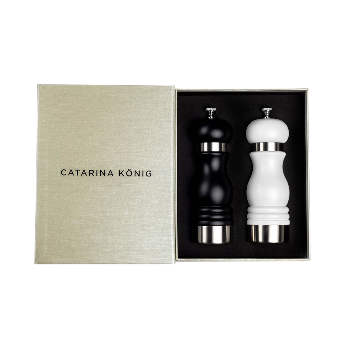 Catarina König salt- og peberkværn i mat sort og hvid, 18 cm