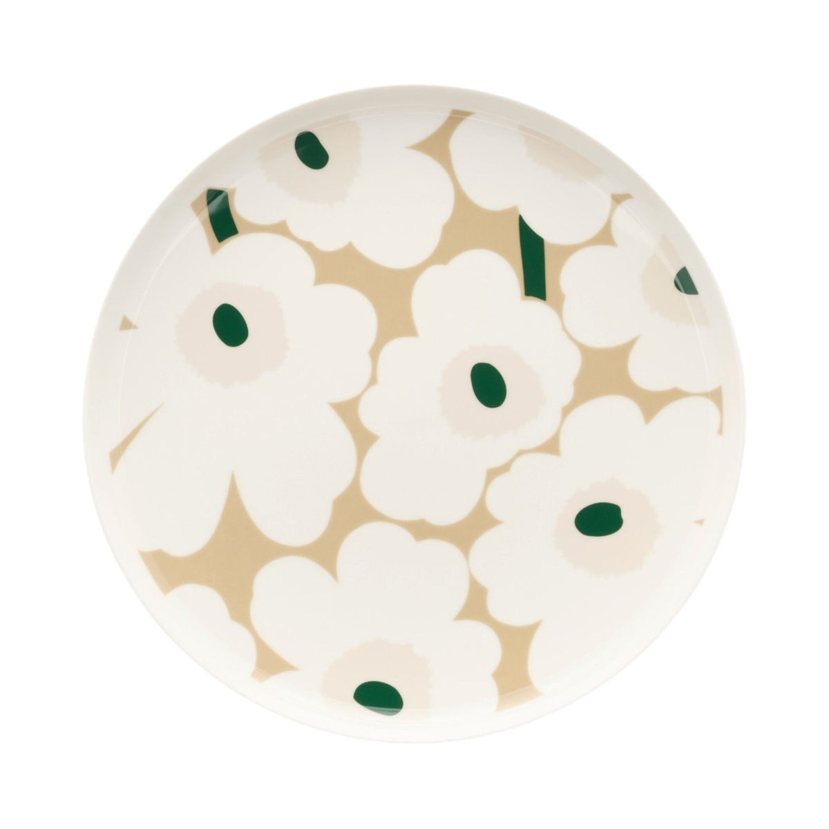 Marimekko Unikko Oiva middagstallerken, 25 cm, i stentøj med mønster i naturnære farver