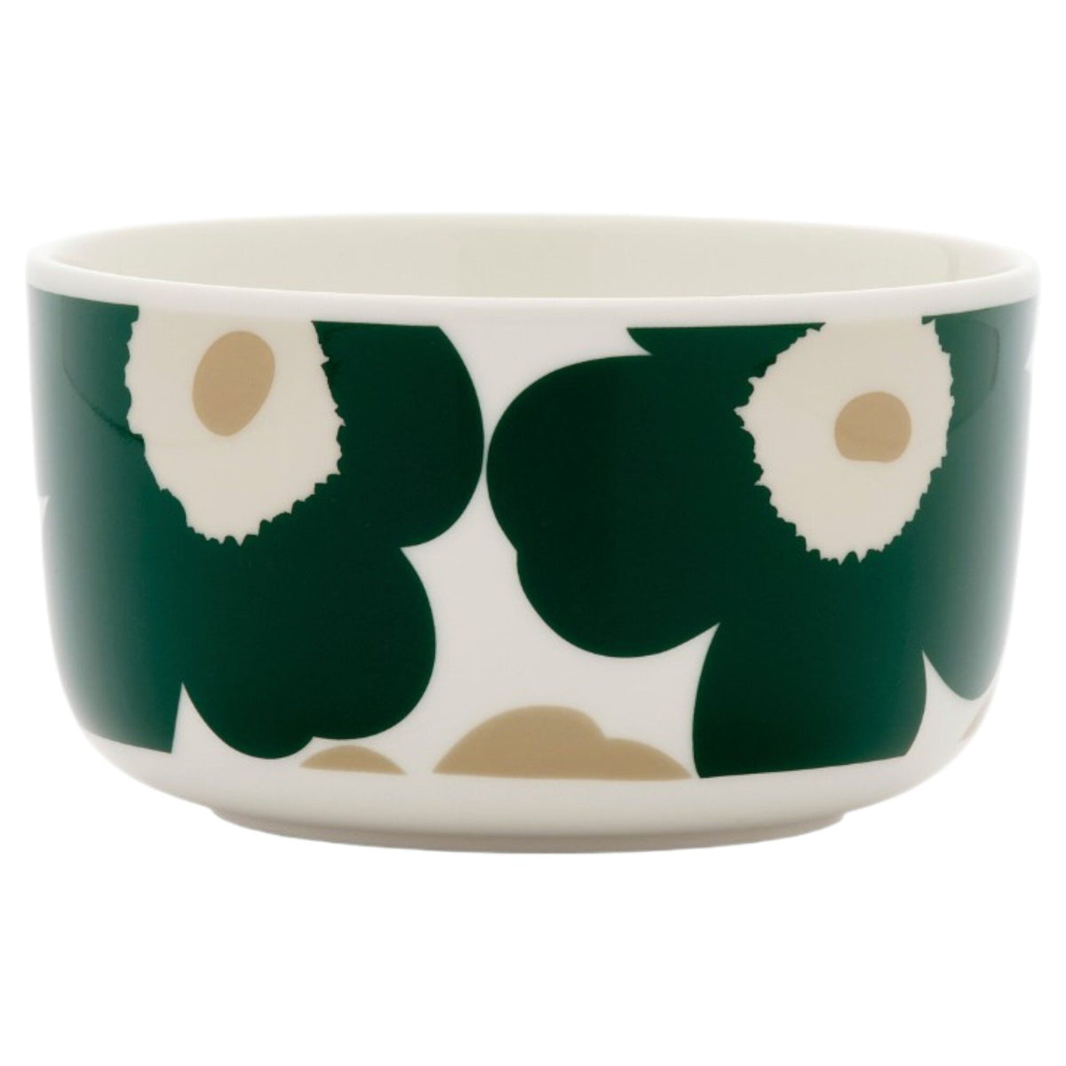 Marimekko Unikko Oiva skål på 5 dl med blomsterdesign i mørkegrøn, beige og sand