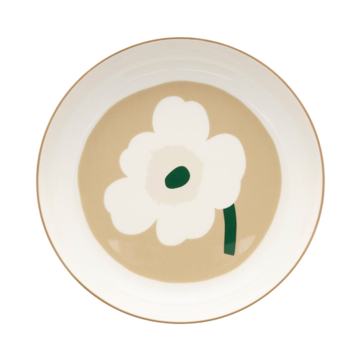 Marimekko Unikko Oiva dyb tallerken på 20,5 cm i hvid, beige, sand og mørkegrøn