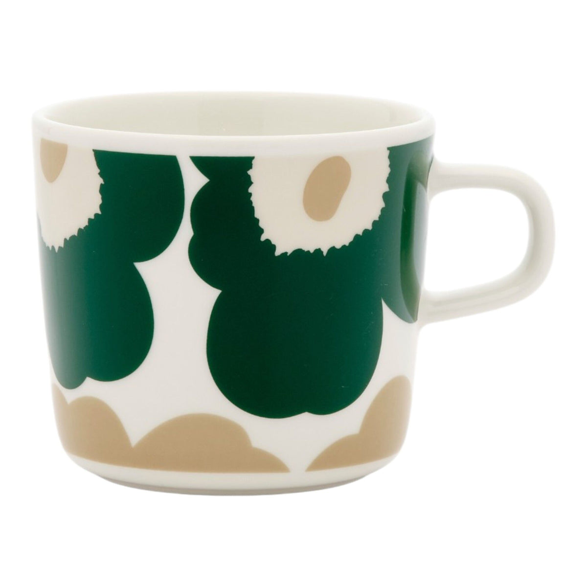 Marimekko Oiva Unikko kaffekop på 2 dl med blomsterprint i grøn, beige og sand