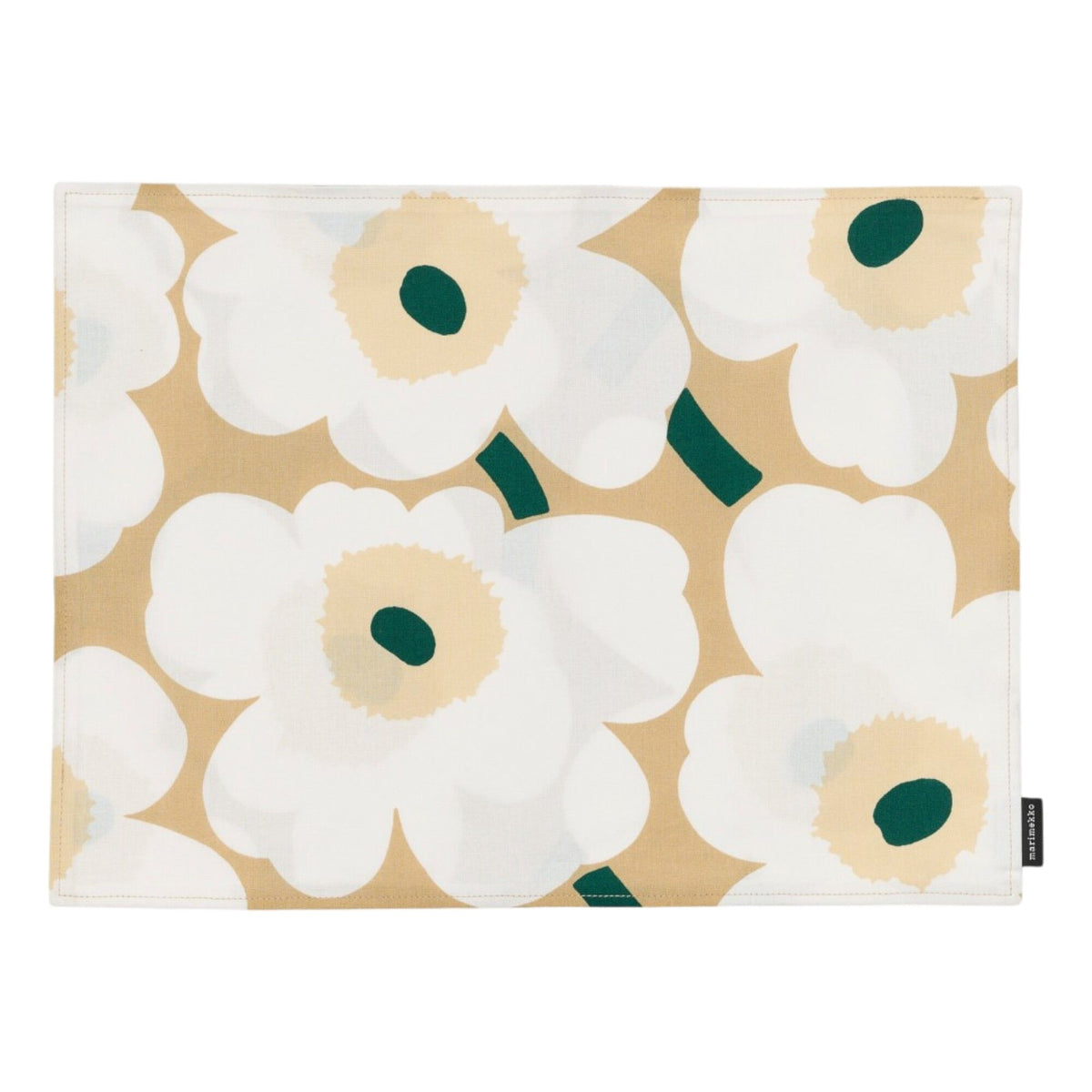 Marimekko Pieni Unikko bordbrik, 42 × 31 cm, i sand, hvid, beige og smaragd