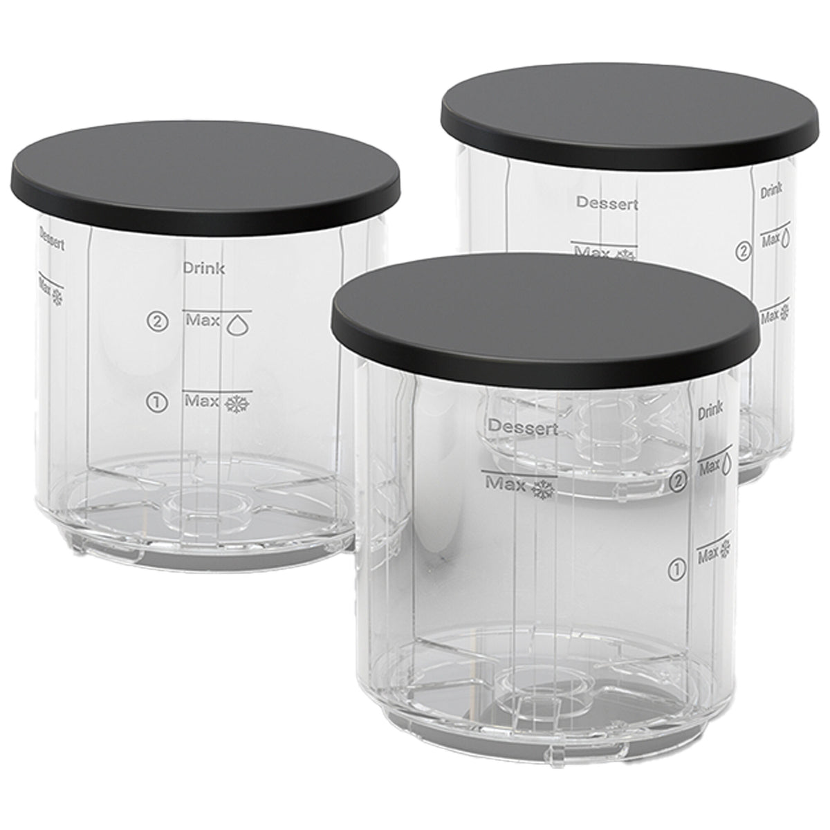 OBH Nordica Dolci tre transparente isskåle på 480 ml til ismaskine