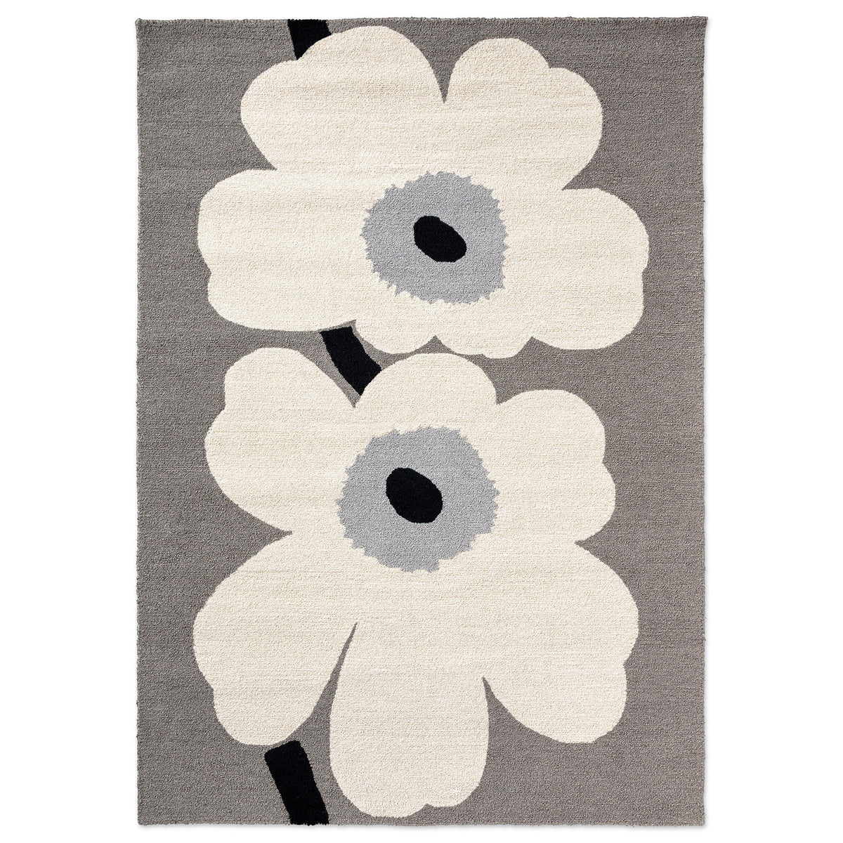 Grå, hvid og sort Marimekko Unikko udendørs gulvtæppe, 200 x 280 cm