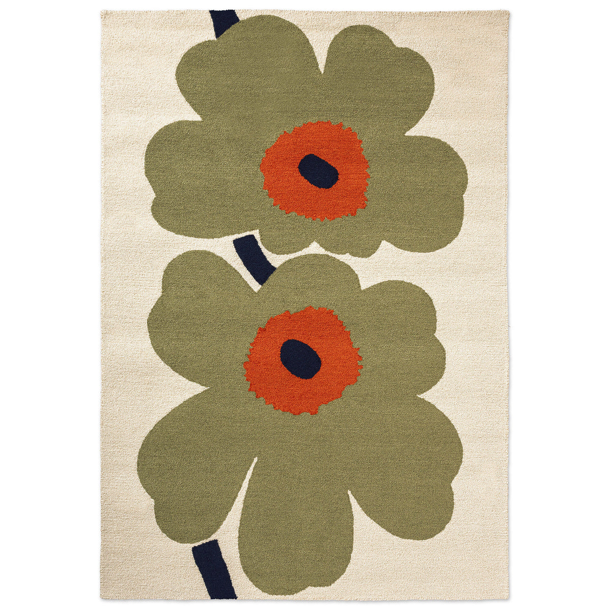 Marimekko Unikko udendørstæppe i støvet grøn med store blomster, 140 x 200 cm