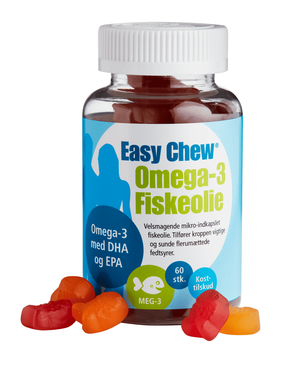 EasyChew Omega-3 fiskeolie i tyggedrops, pakke med 60 stk.