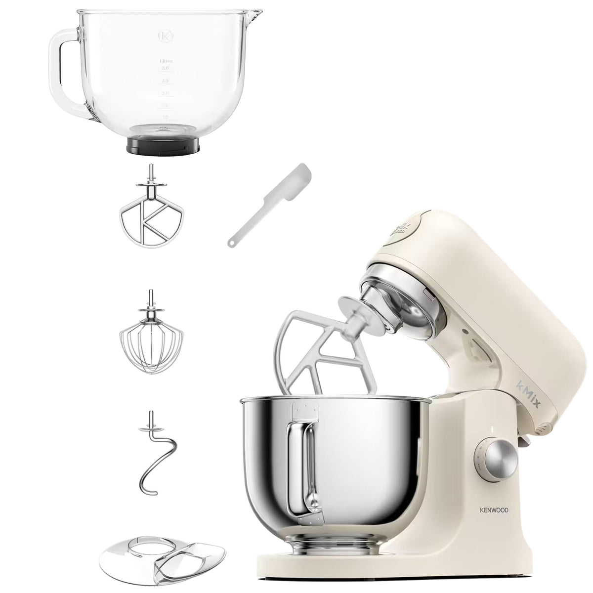 Cremefarvet Kenwood kMix KMX751ACR køkkenmaskine med ekstra glasskål på 5 liter