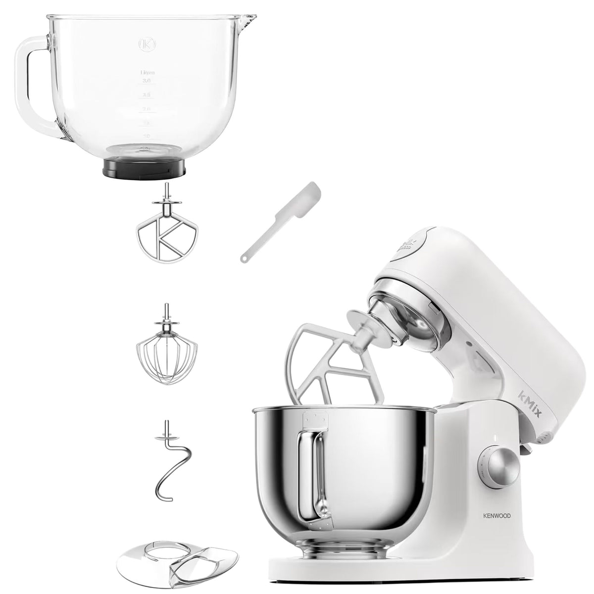 Kenwood kMix KMX751A hvid køkkenmaskine på 5 liter med ekstra glasskål