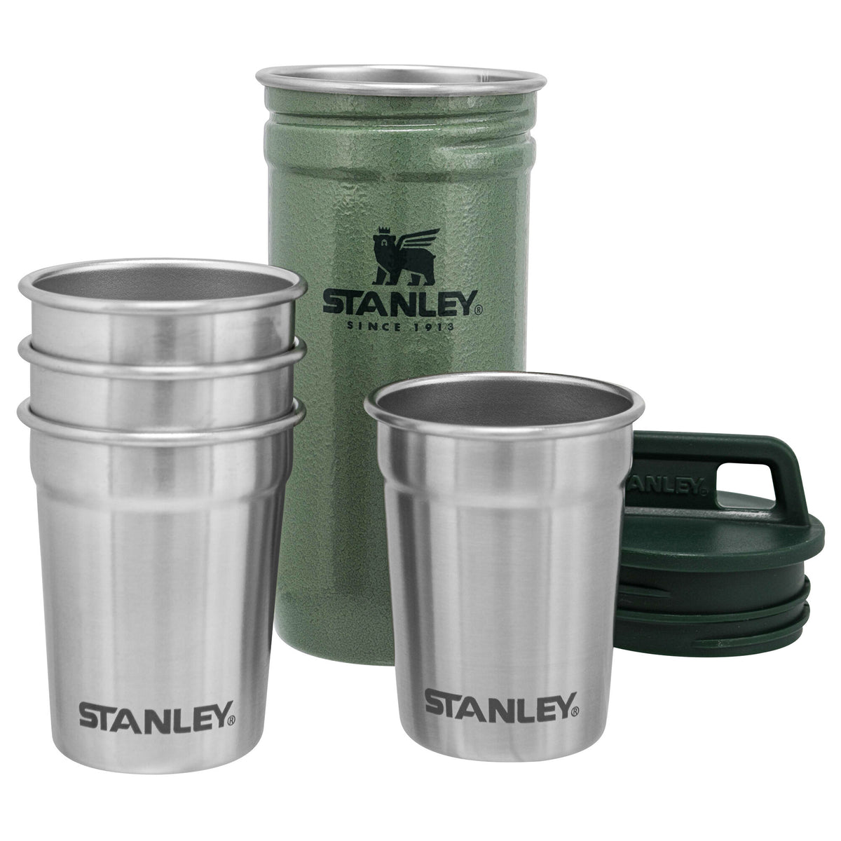 Stanley Pre-Party-sæt med fire shotglas i hammertone green