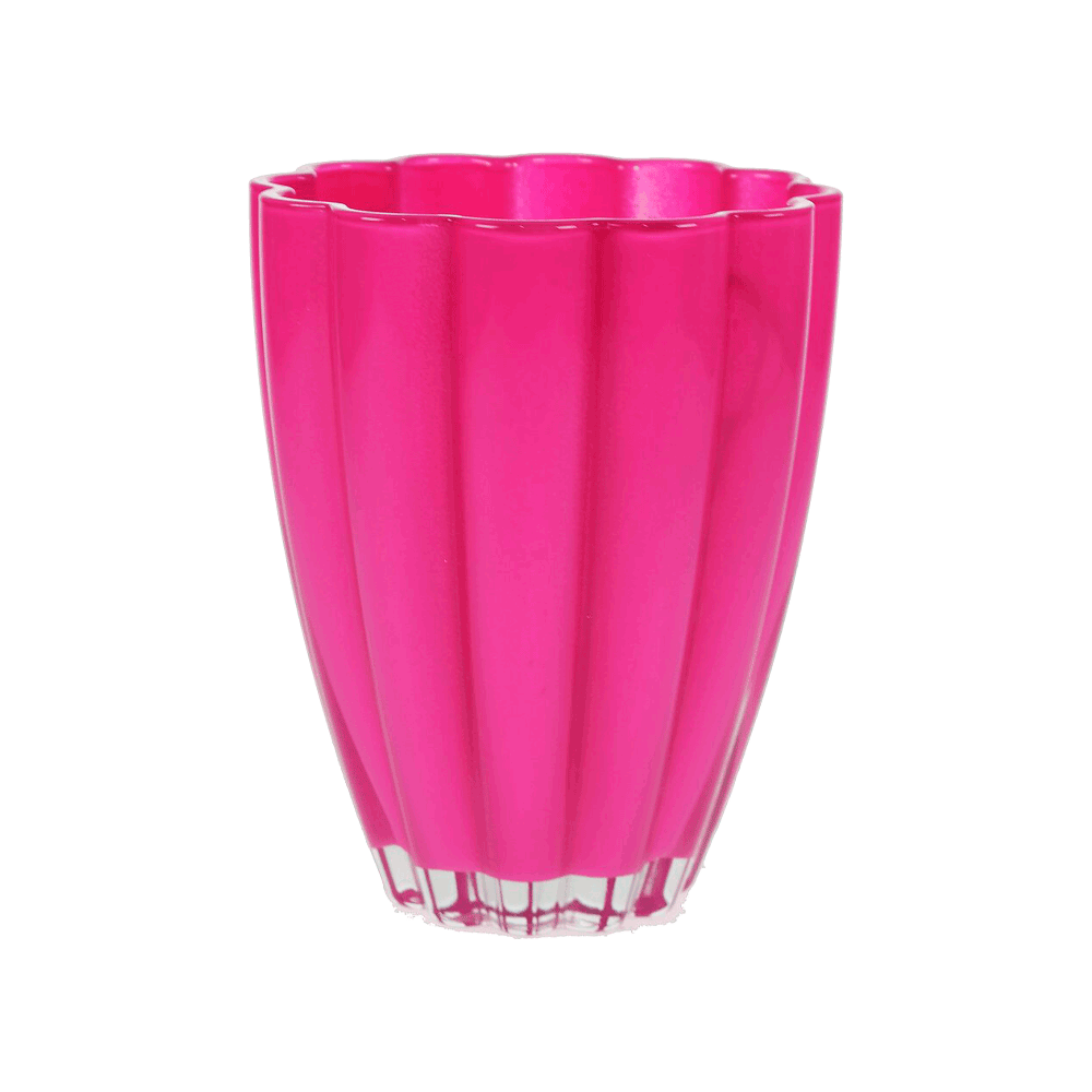 Edelweiss Anneli glasvase i cerise med rillet struktur, 17 cm høj