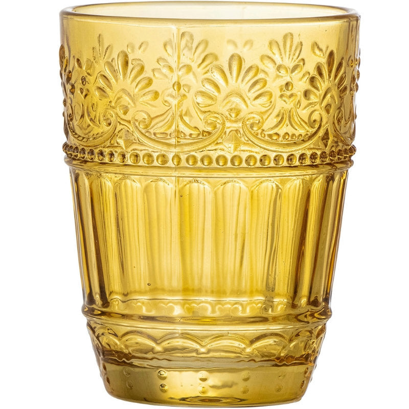 Gult Feyza drikkeglas fra Bloomingville med præget struktur og chunky form, 26 cl