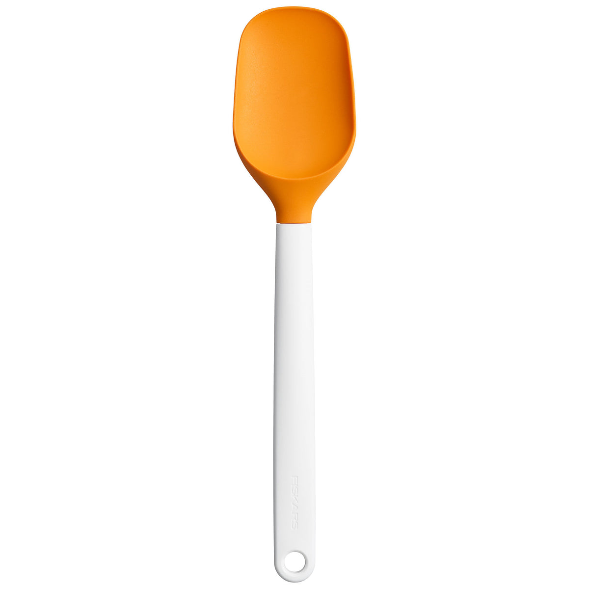 Hvid og orange Fiskars Functional Form dejskraber med skefunktion