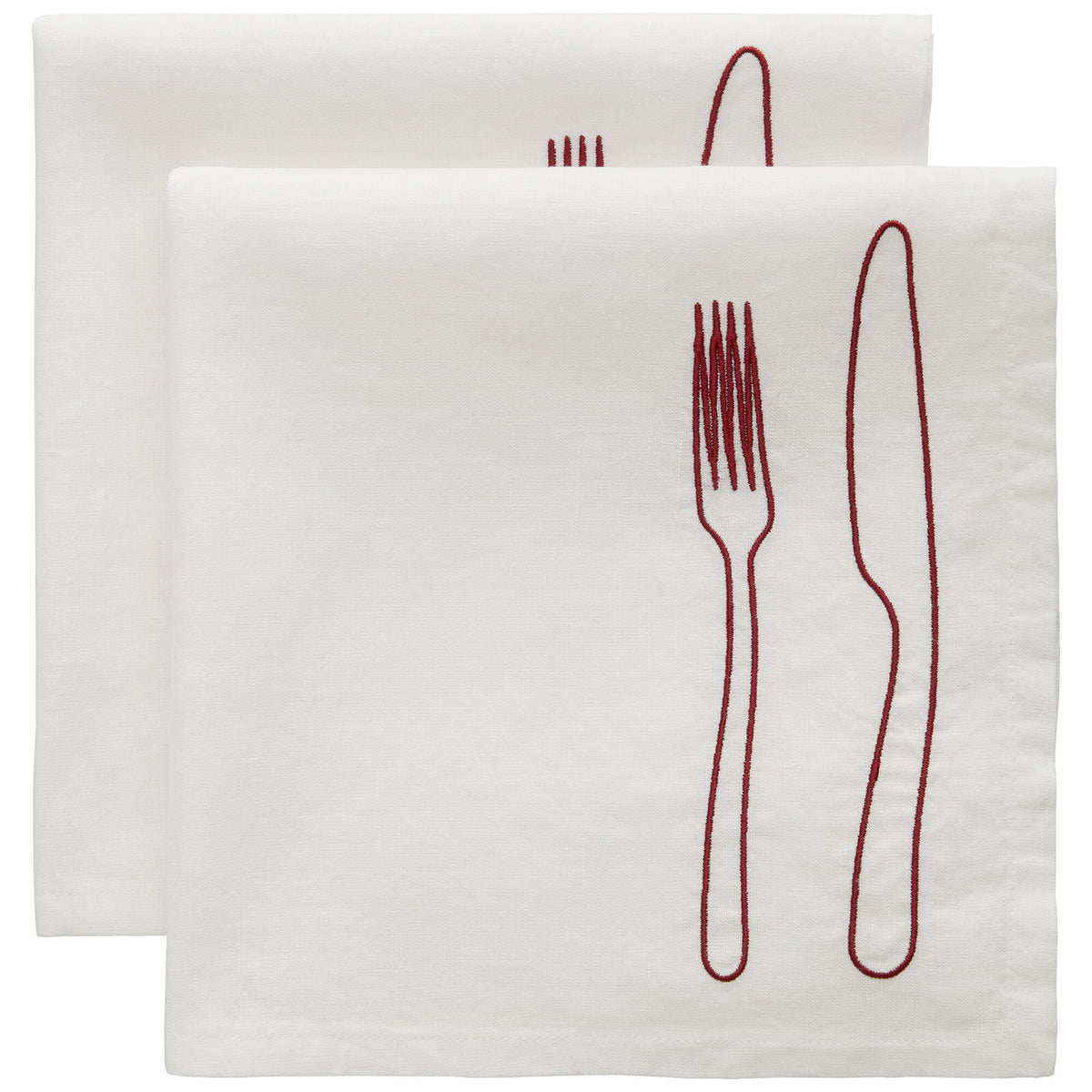 Decotique La Tavola serviet med broderet kniv og gaffel i bordeaux