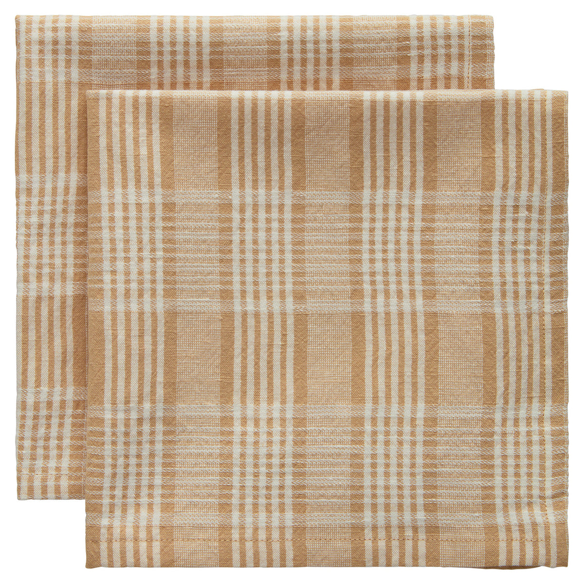To beige Decotique Rita servietter i bomuld og hør med ternmønster, 45 × 45 cm