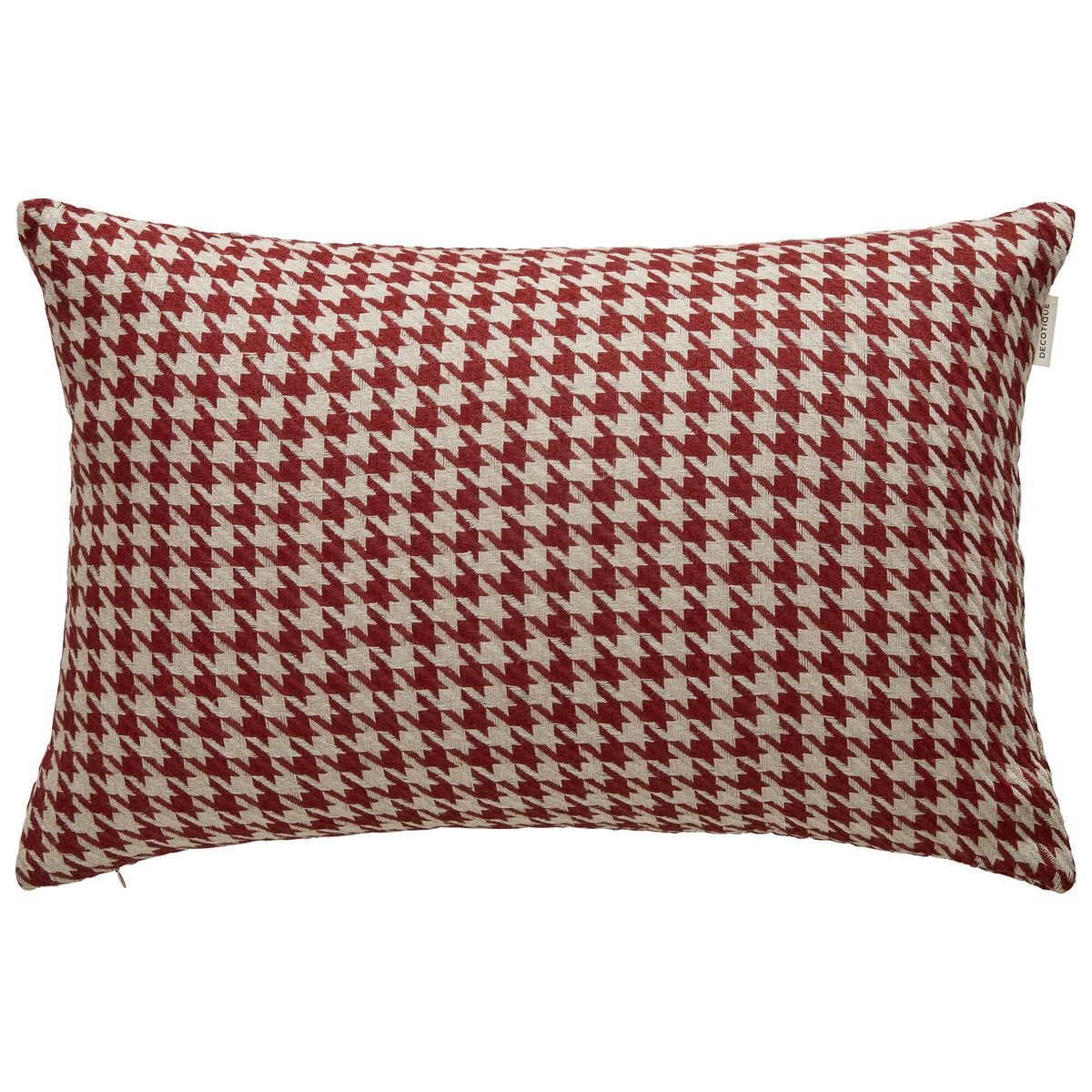 Decotique Carmen pude 40 x 60 cm med hundetandsmønster i rød og natur
