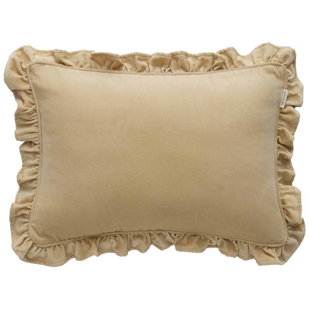 Decotique Celina pude i sandfarvet bomuldssammet med flæsekant, 40 x 60 cm