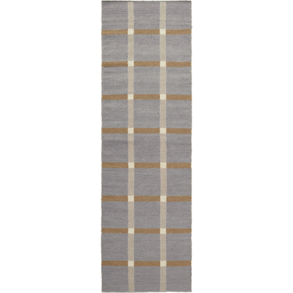 Grå håndvævet Decotique Mosaic uldmåtte på 75 x 250 cm med firkantet mønster