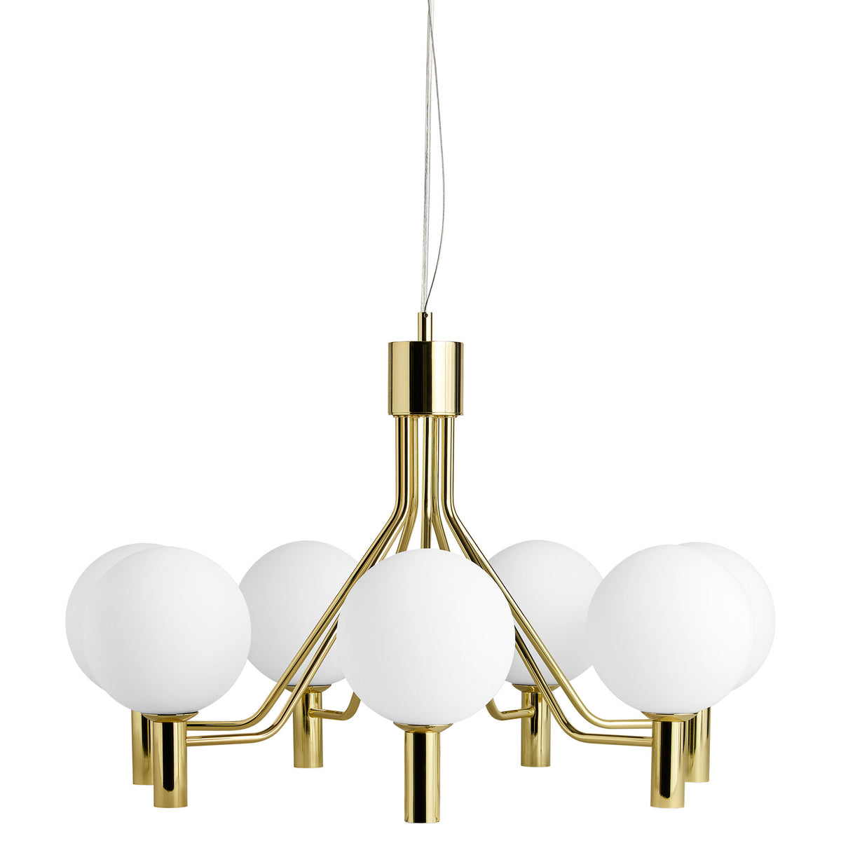Decotique Celeste lysekrone med runde opalglas og stram metalkonstruktion, 70 cm