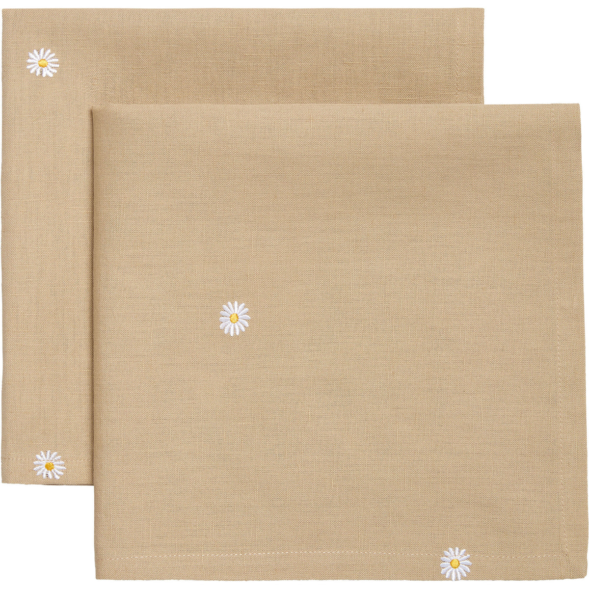 Decotique Daisy serviet i beige bomuld med små broderede blomster, 45 x 45 cm