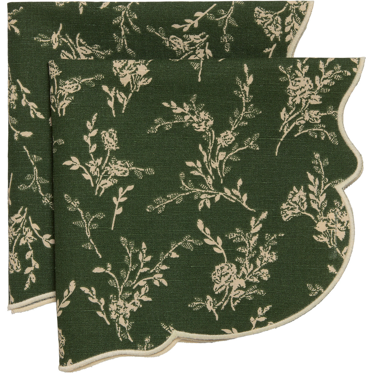 Grøn Decotique Gia stofserviet 45 x 45 cm med bølget blomsterformet kant