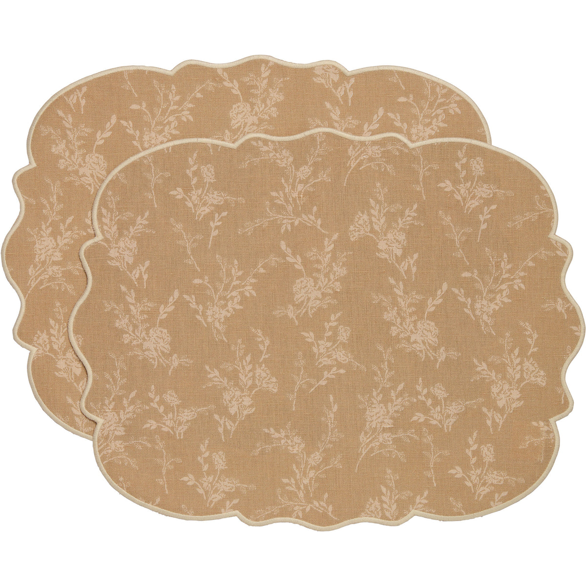 Decotique Gia dækkeserviet med beige blomstermønster og bølget kant, 35 x 45 cm, 2-pak