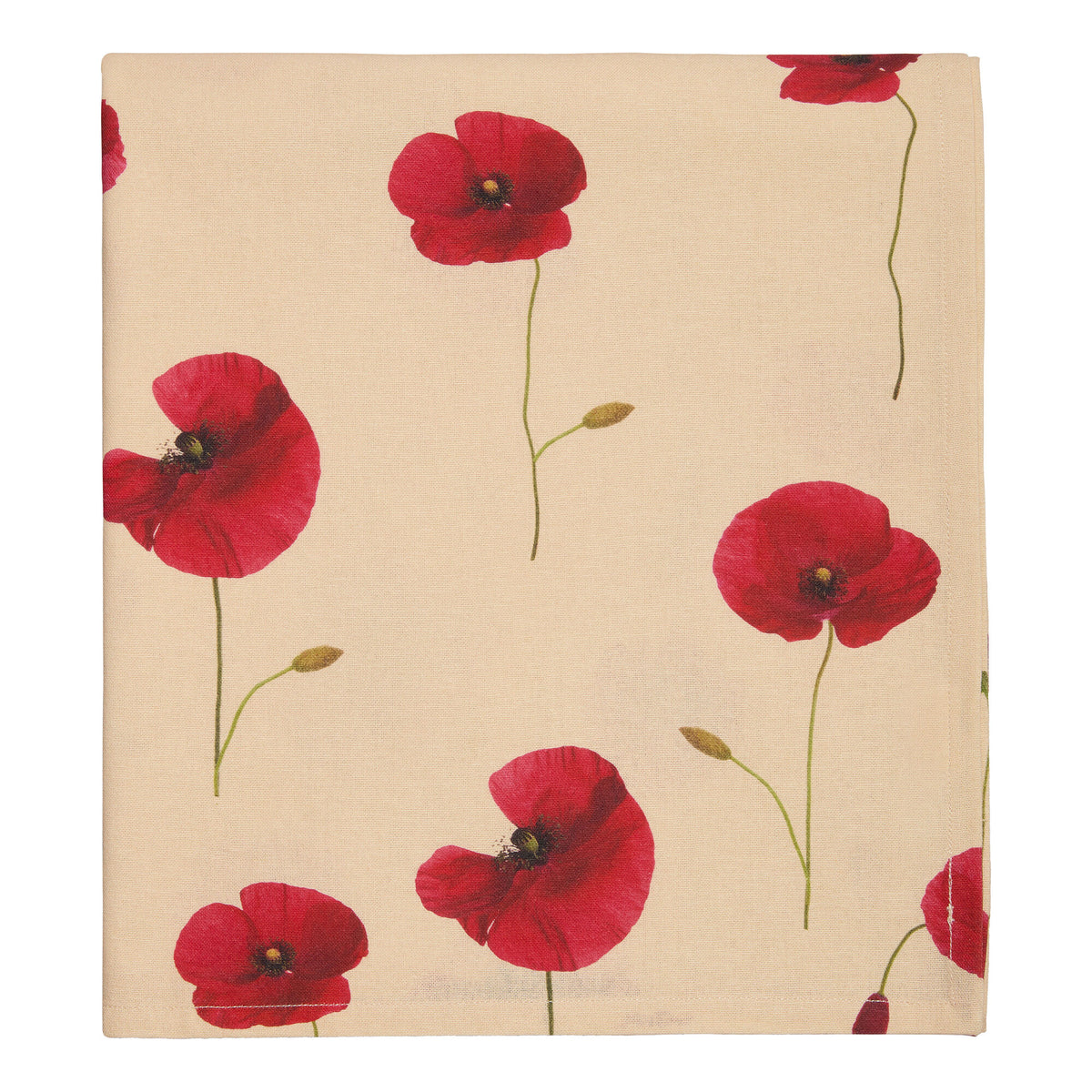 Beige og rød Decotique Valmue dug med blomstrende valmuemotiv