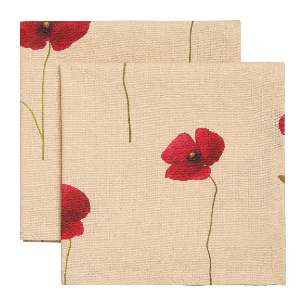 To Decotique Vallmo servietter i beige og rød, 45 x 45 cm
