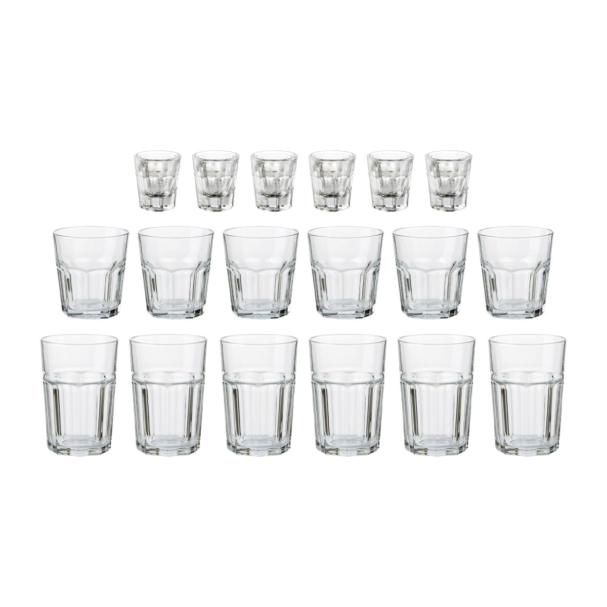Aida Atelier Granit glassæt med høje og lave glas samt shotglas, reliefmønster