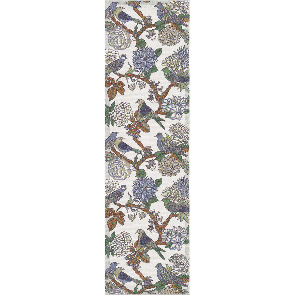 Farverig Ekelund Fåglabo bordløber på 35 x 120 cm i svenskvævet tekstil