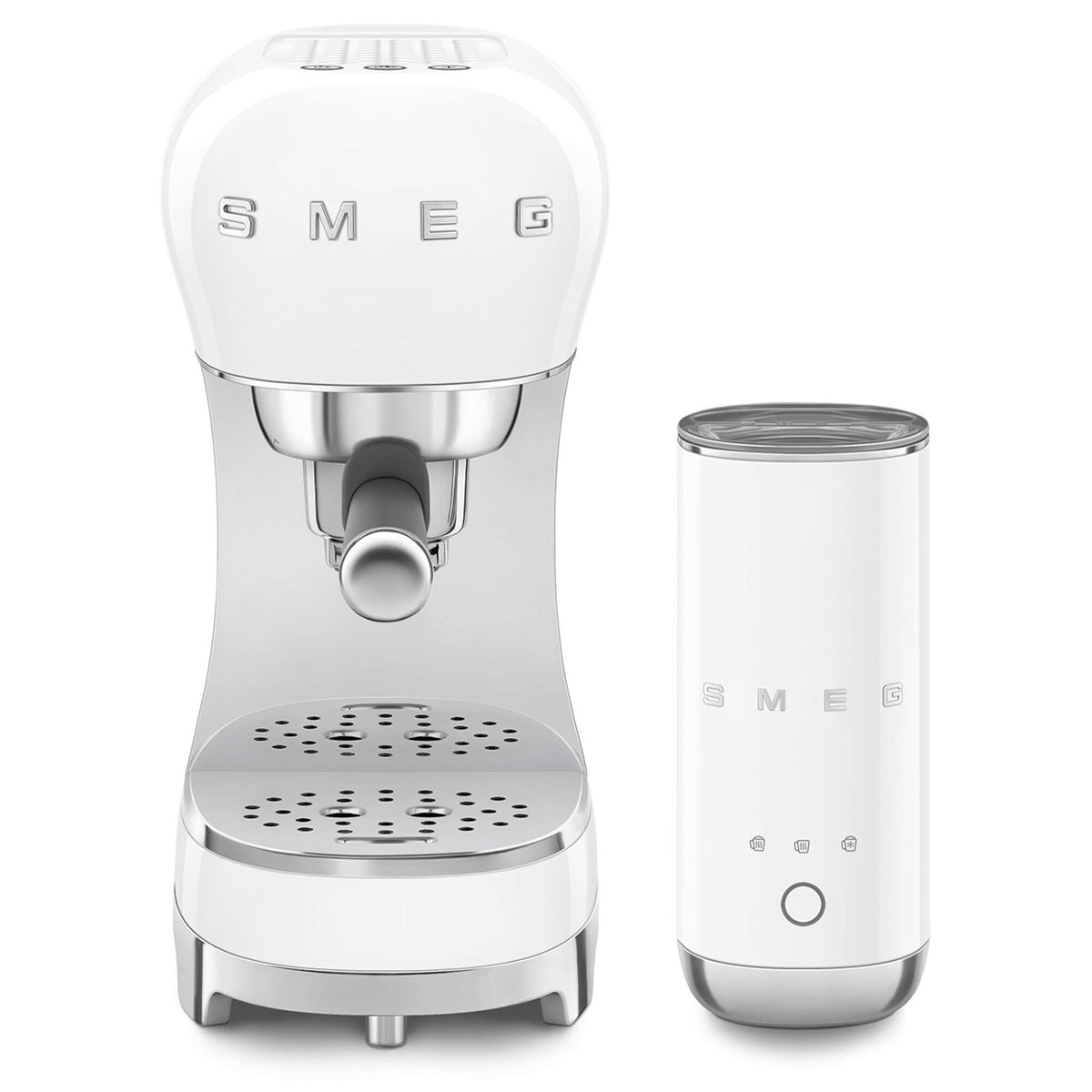 Hvid Smeg ECF12WHEU manuel espressomaskine med mælkeskummer