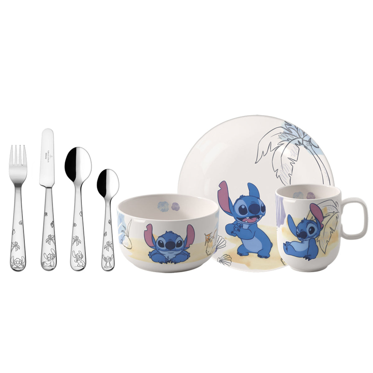 Villeroy & Boch Disney Stitch børneservice med tallerken, skål, krus og børnebestik