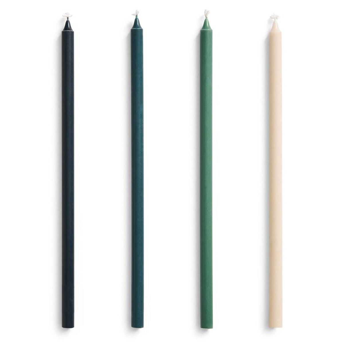 Fire slanke kronelys i grøn og mørkegrøn fra Hay, 30 cm høje