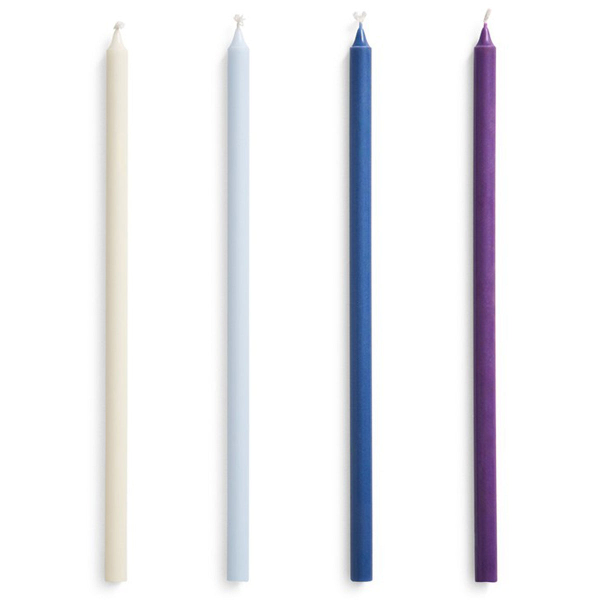 Fire smalle kronelys i lilla og blå fra Hay, 30 cm høje