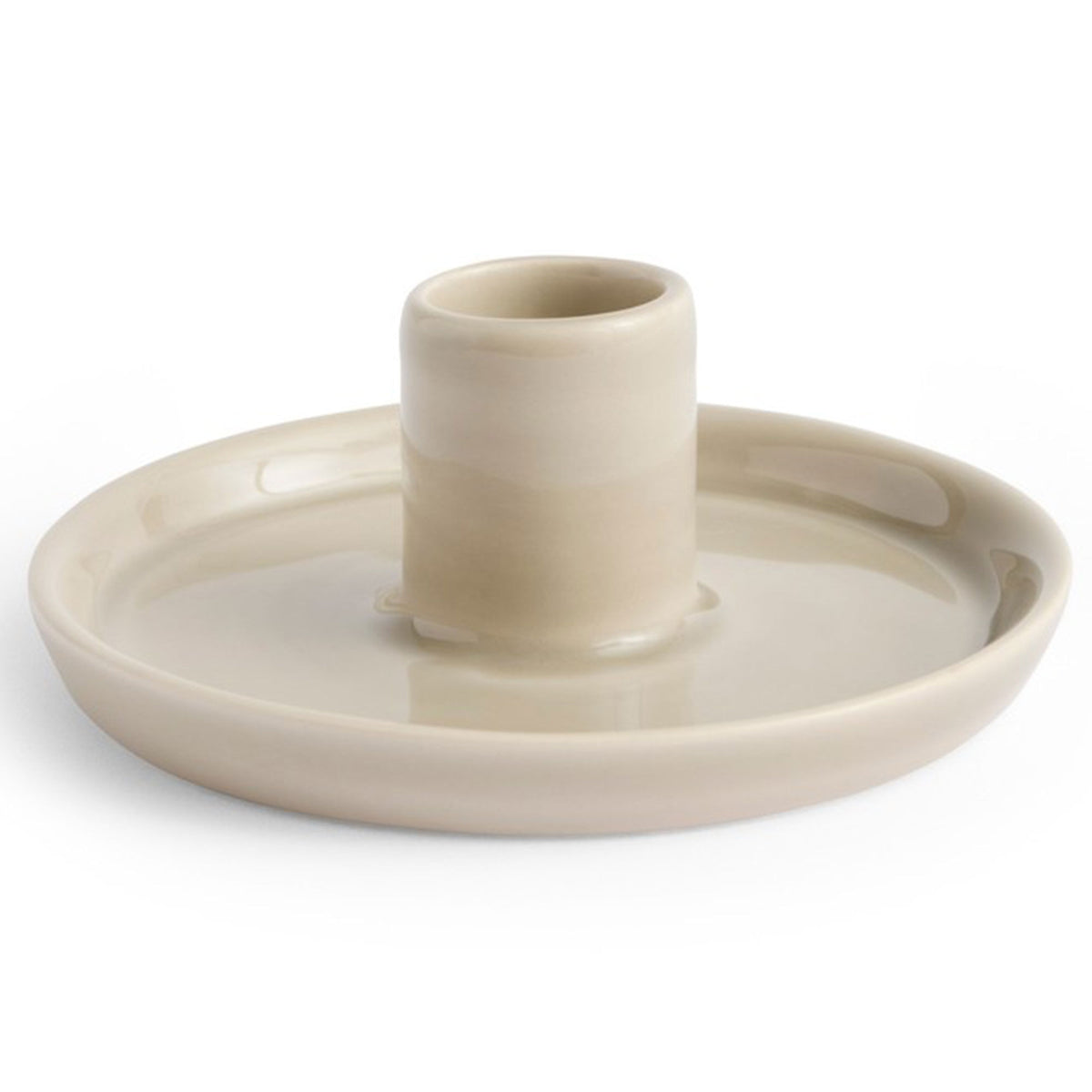 Hay Disc lysestage small i warm grey, glaseret lertøj med cirkulær base
