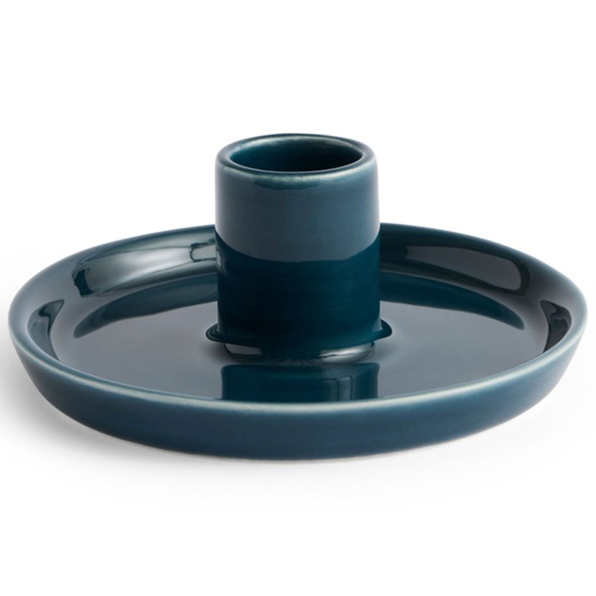 Hay Disc lysestage small i dark teal og glaseret lergods