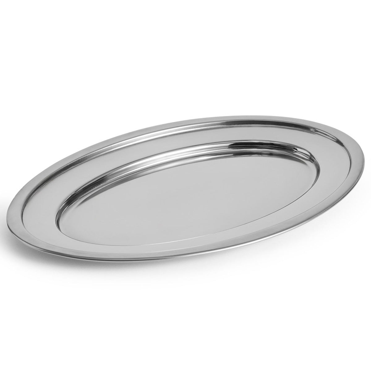 Ovalt serveringsfad i poleret rustfrit stål fra Hay Essential Steel, 37 cm