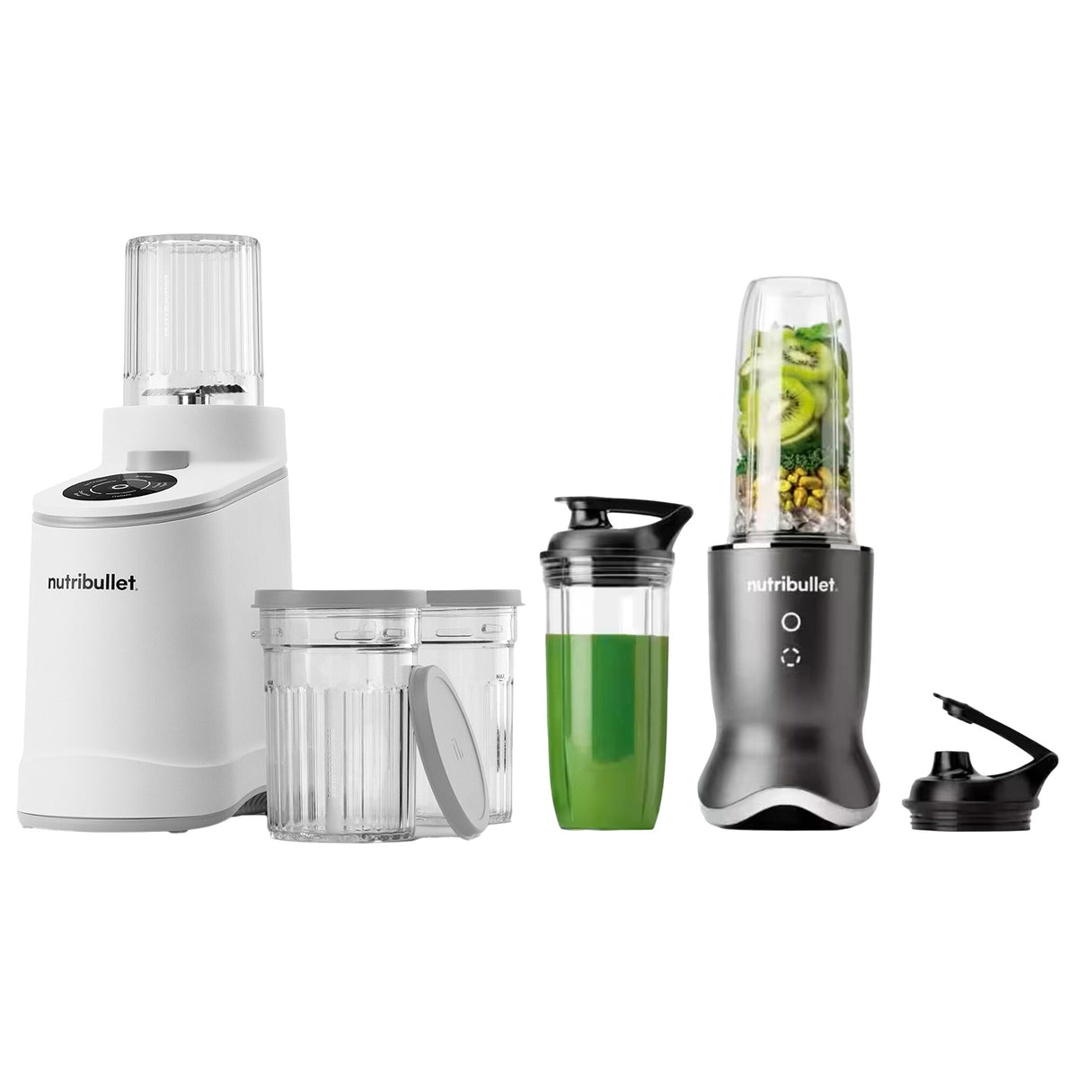 Nutribullet Chill NBD0503W ismaskine og Ultra NB1206DG personlig blender i hvid og grå