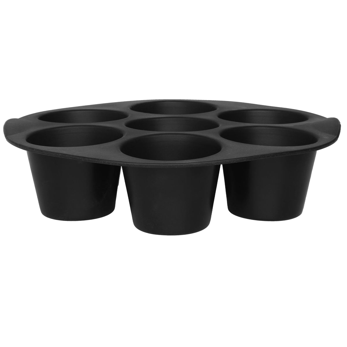 Sort silikoneform fra Maku til muffins i airfryer, med plads til syv bagværk