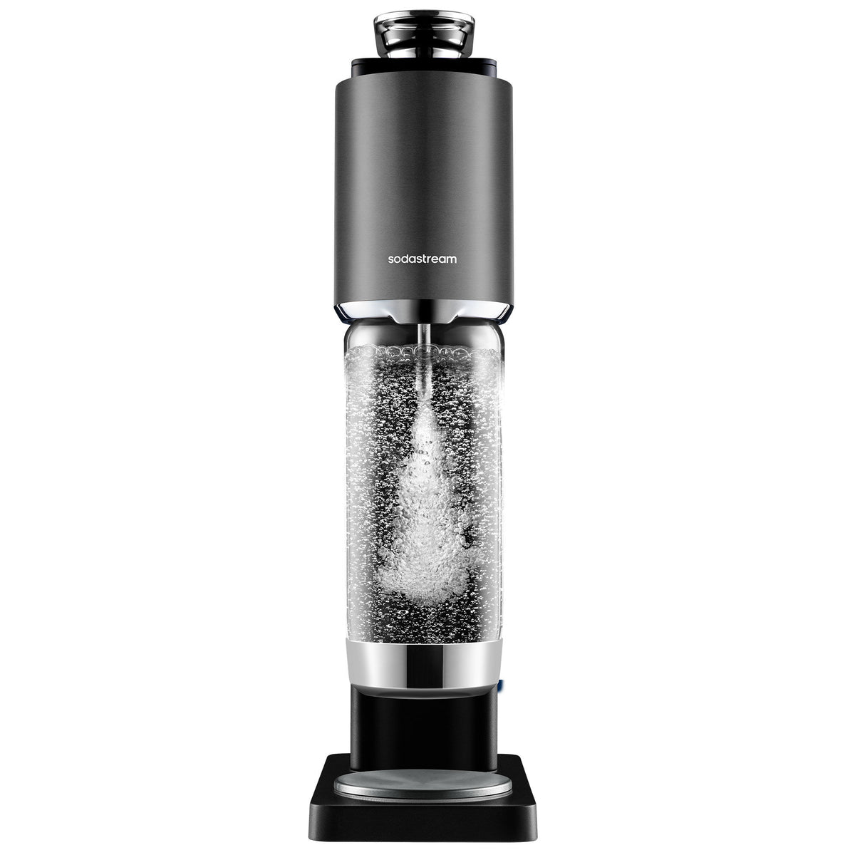 Sort Sodastream Fresh Plus sodavandsmaskine med detaljer i rustfrit stål
