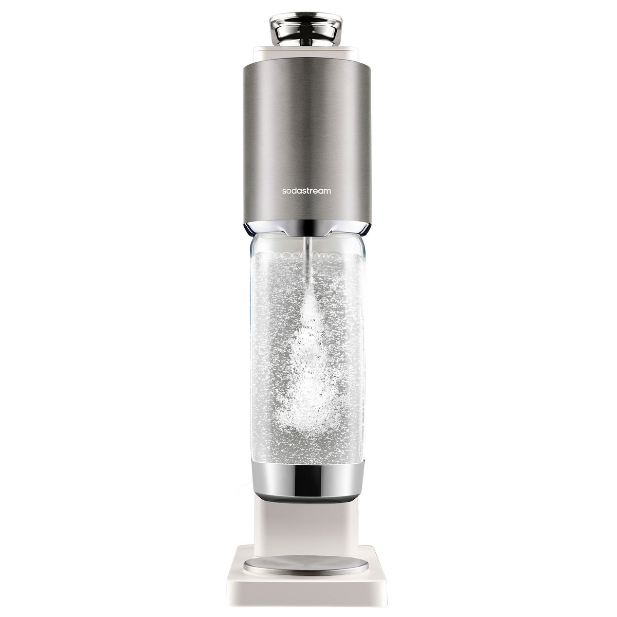 Hvid Sodastream Fresh Plus sodavandsmaskine med rustfrie ståldetaljer