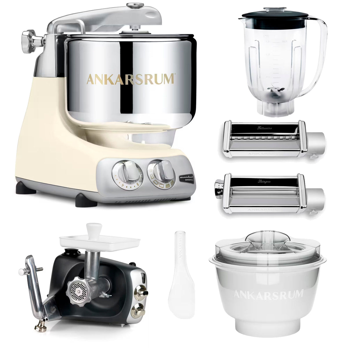 Ankarsrum Assistent Original køkkenmaskine i light creme med middagspakke