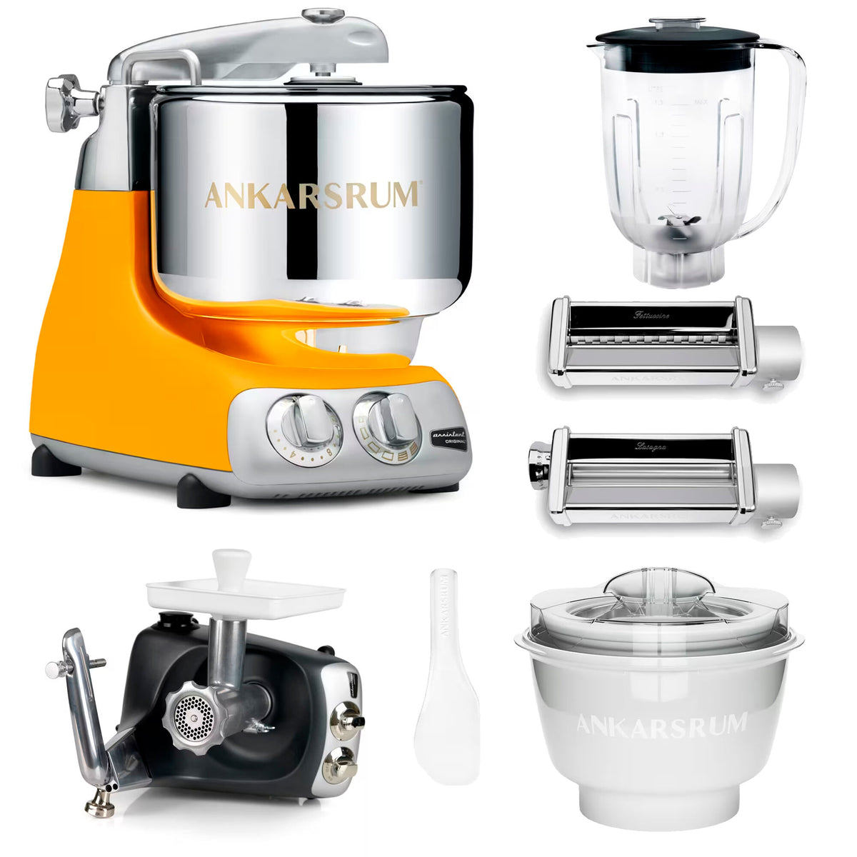 Ankarsrum Assistent Original køkkenmaskine i farven sunbeam yellow med middagspakke