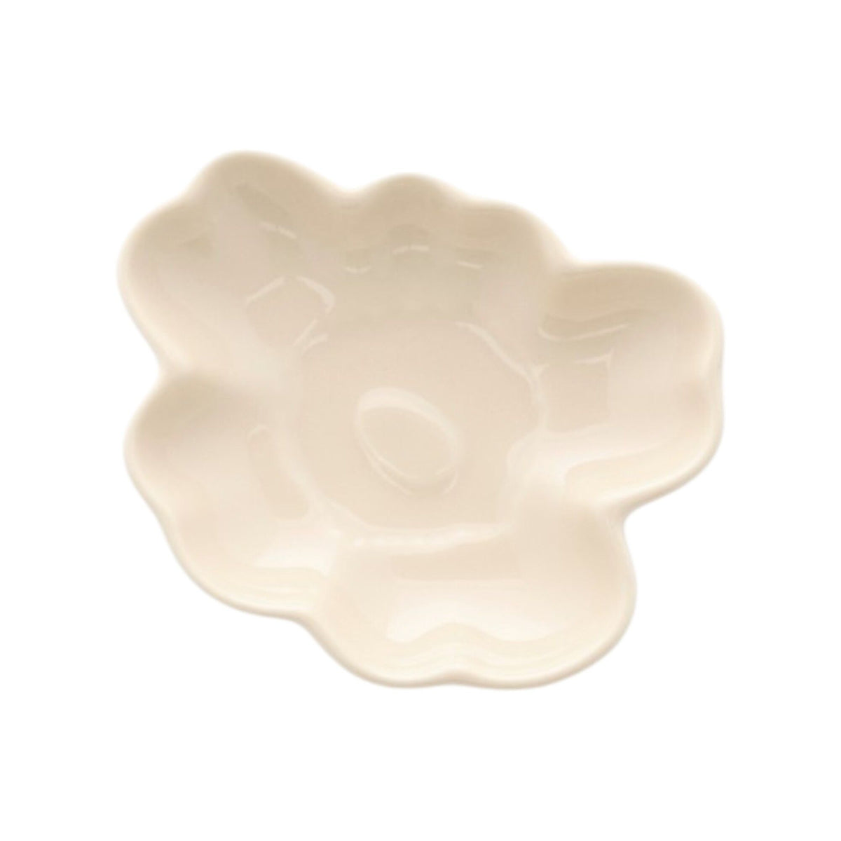 Lille beige Marimekko Unikko-fad på 9 cm formet som en blomst