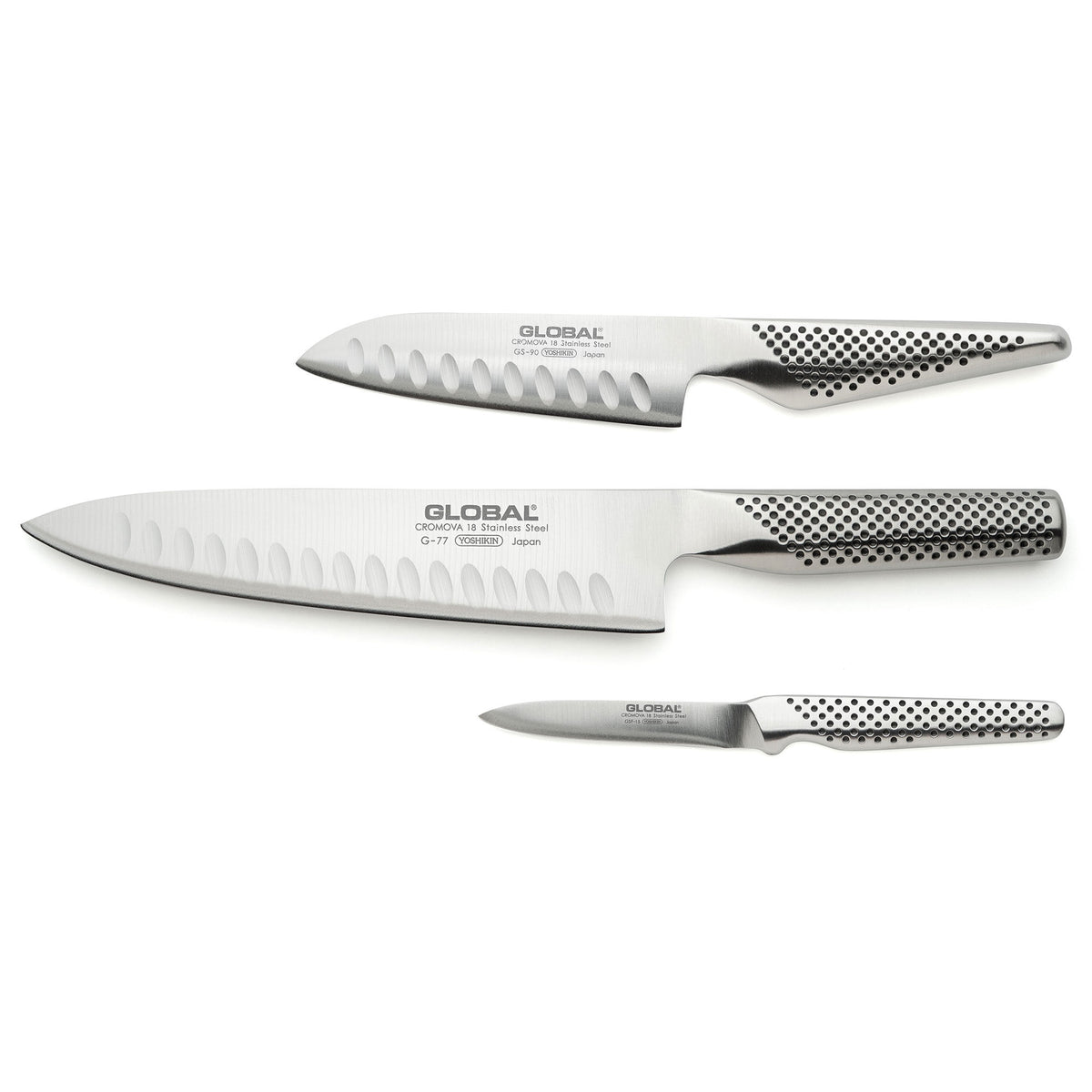 Global knivsæt med tre knive: G-77, GS-90 og GSF-15