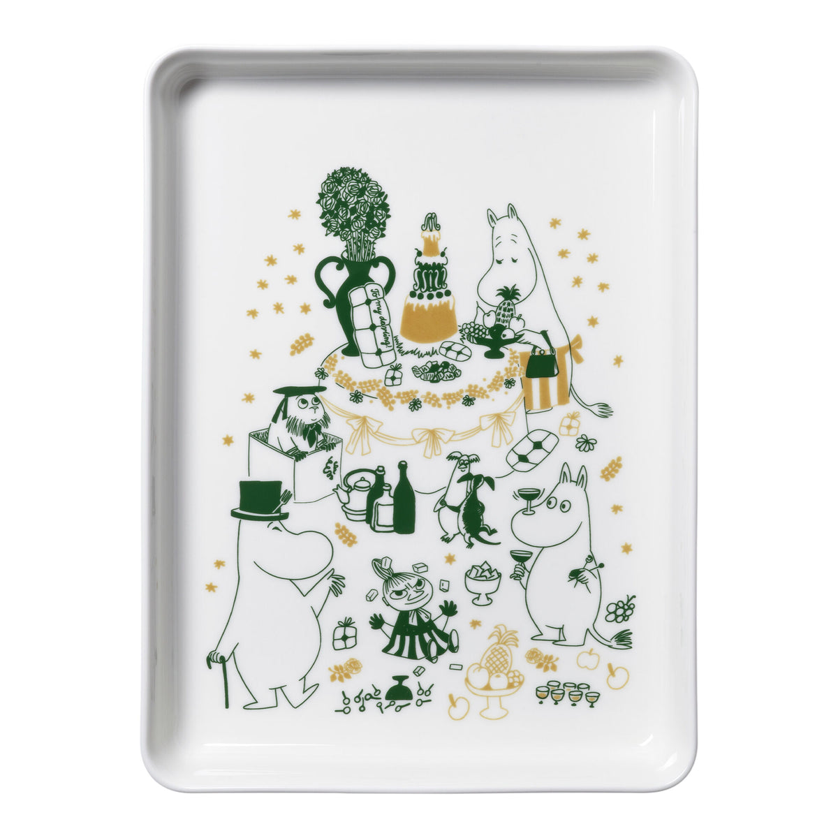 Rektangulært serveringsfad i hvidt porcelæn fra Moomin Arabia, Mumi Kærlighedsgave, 32 x 24 cm