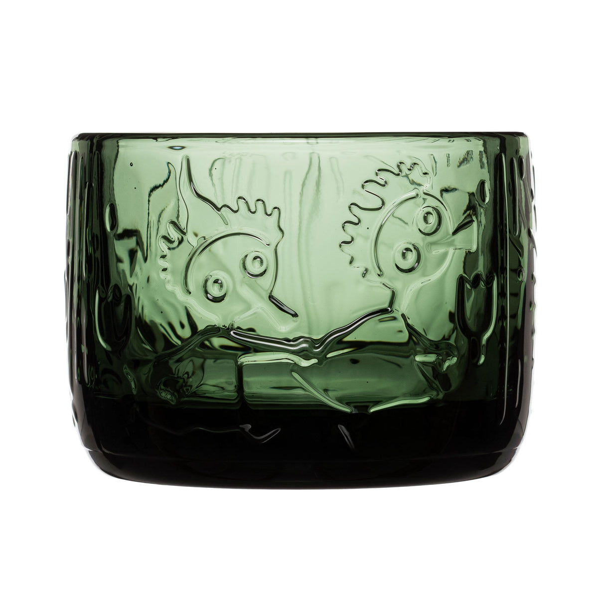 Moomin Arabia lysestage i grangrønt glas, 5,8 cm, med relief