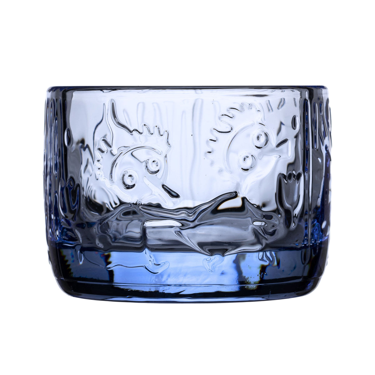 Aquablå lysestage i glas fra Moomin Arabia, 5,8 cm